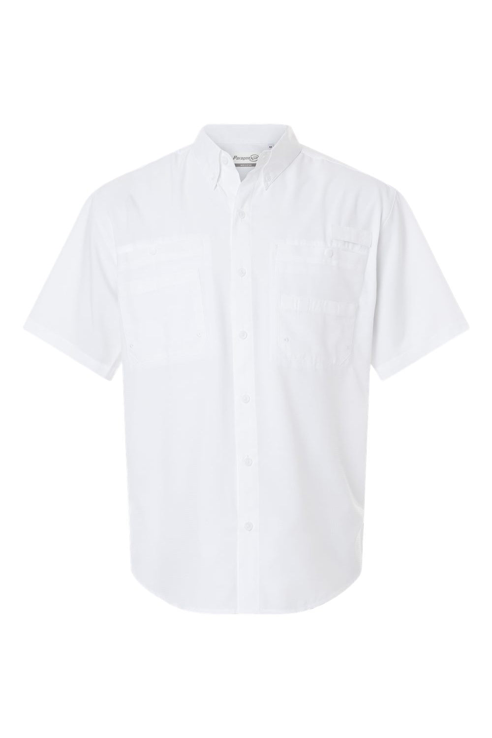 Paragon 700 Mens Hatteras Performance Moisture Wicking Short Sleeve Button Down Shirt w/ Double Pockets White Flat Front