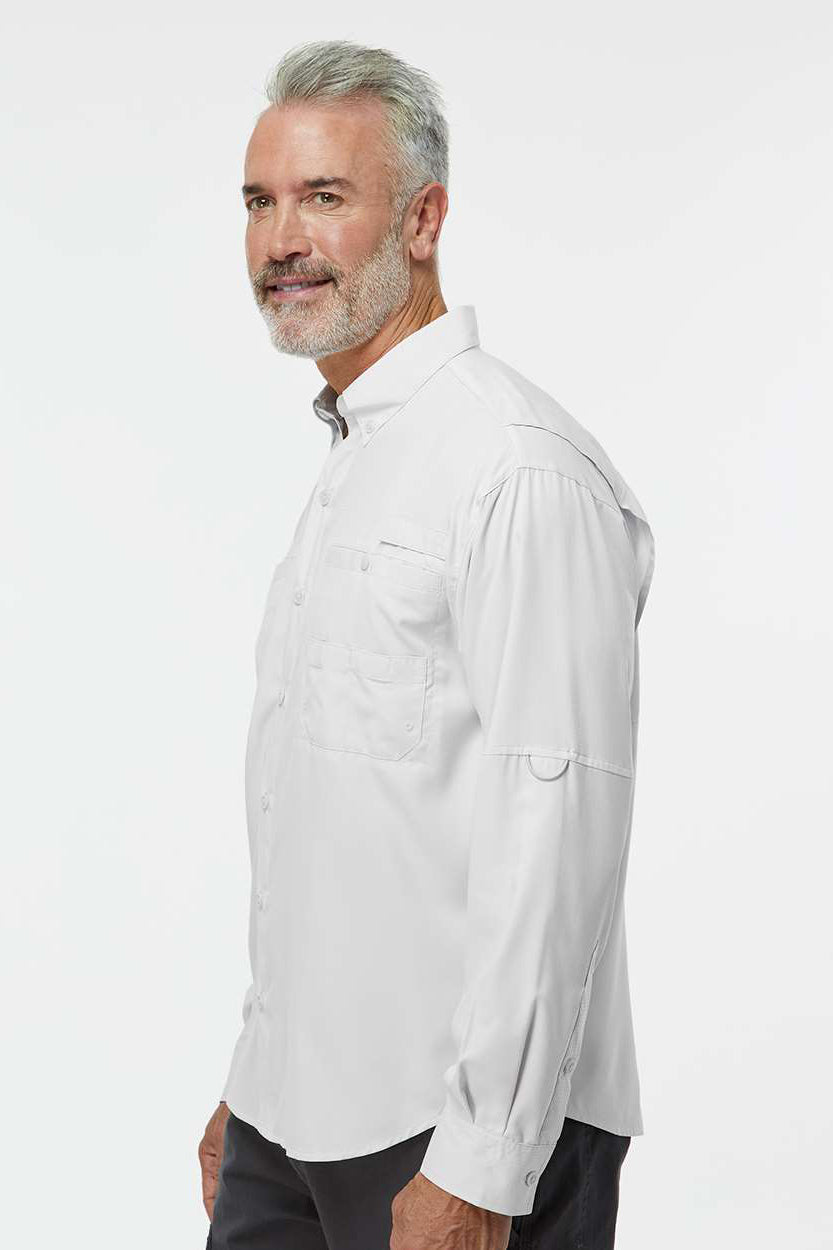 Paragon 702 Mens Kitty Hawk Performance Moisture Wicking Long Sleeve Button Down Shirt w/ Double Pockets Aluminum Grey Model Side