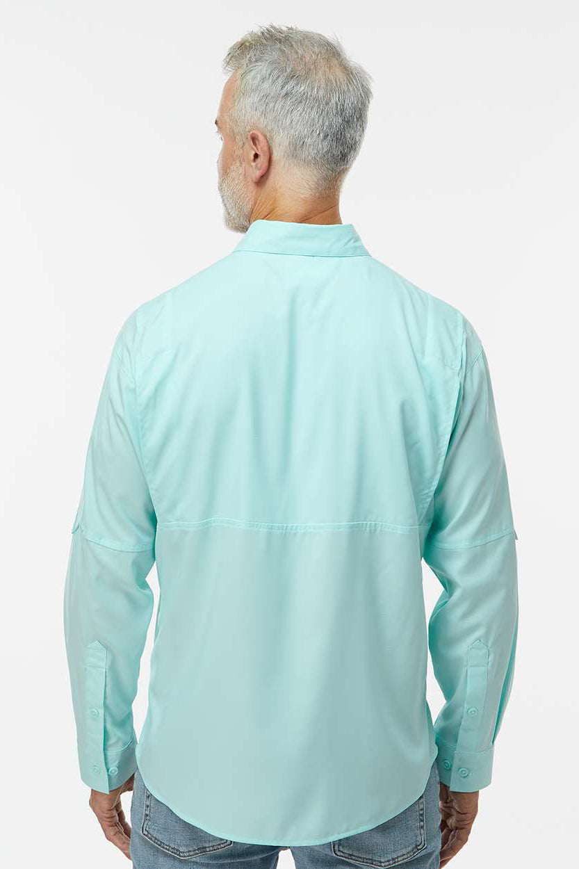 Paragon 702 Mens Kitty Hawk Performance Moisture Wicking Long Sleeve Button Down Shirt w/ Double Pockets Aqua Blue Model Back