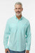 Paragon 702 Mens Kitty Hawk Performance Moisture Wicking Long Sleeve Button Down Shirt w/ Double Pockets Aqua Blue Model Front