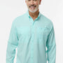 Paragon Mens Kitty Hawk Performance Moisture Wicking Long Sleeve Button Down Shirt w/ Double Pockets - Aqua Blue