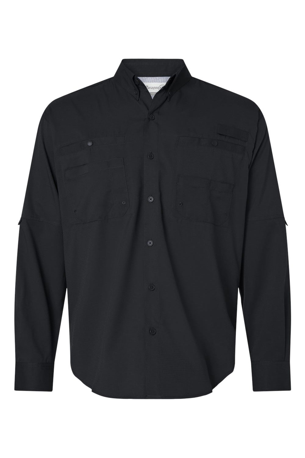 Paragon 702 Mens Kitty Hawk Performance Moisture Wicking Long Sleeve Button Down Shirt w/ Double Pockets Black Flat Front