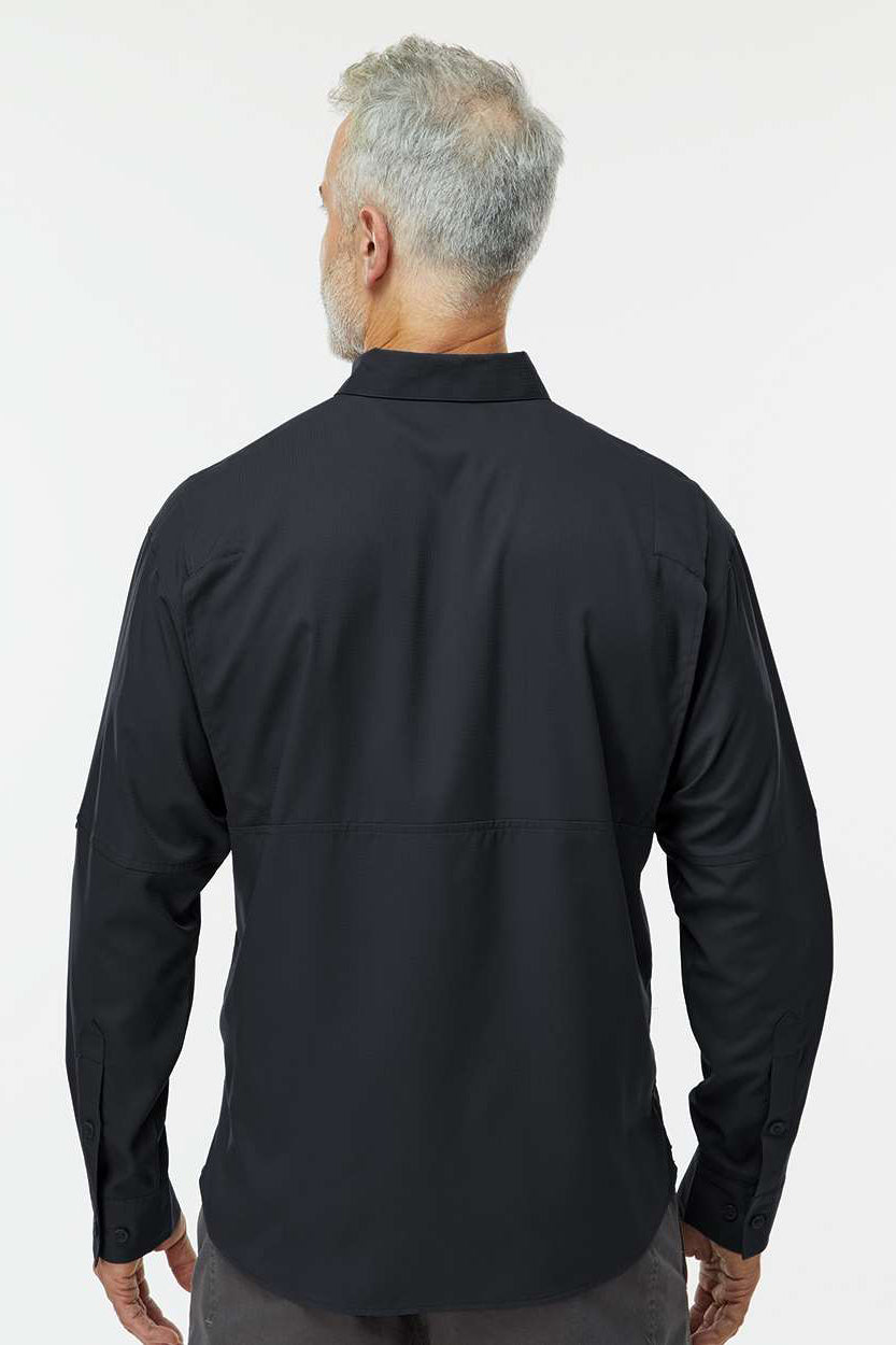 Paragon 702 Mens Kitty Hawk Performance Moisture Wicking Long Sleeve Button Down Shirt w/ Double Pockets Black Model Back