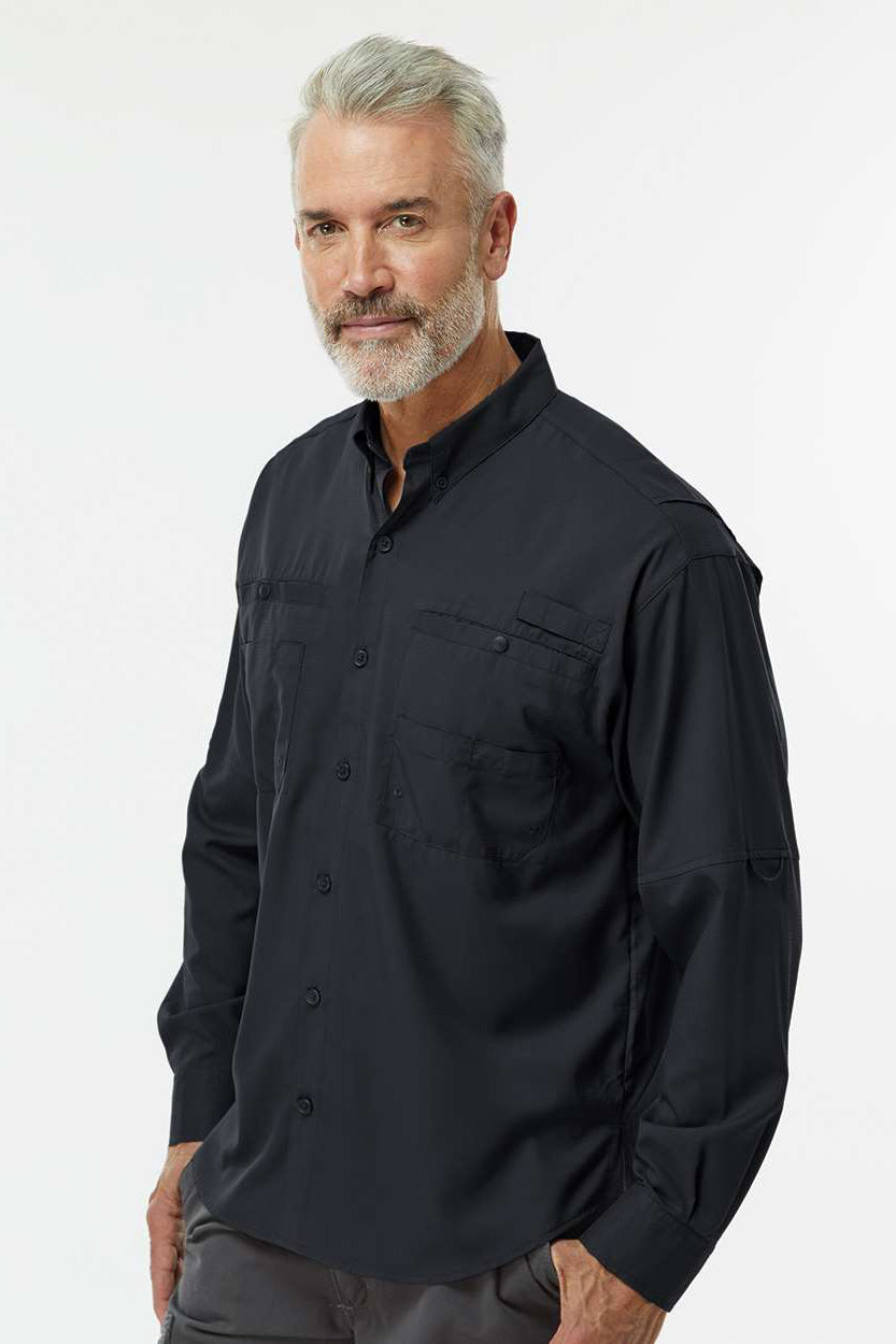 Paragon 702 Mens Kitty Hawk Performance Moisture Wicking Long Sleeve Button Down Shirt w/ Double Pockets Black Model Side
