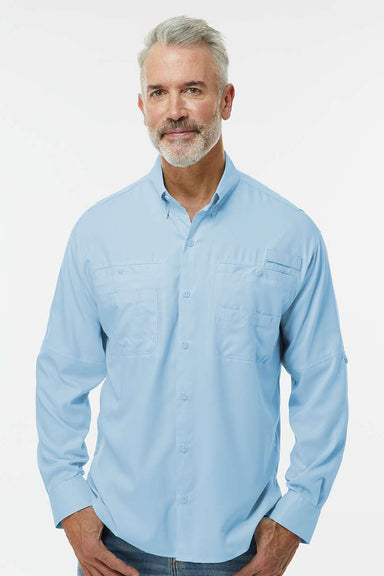 Paragon 702 Mens Kitty Hawk Performance Moisture Wicking Long Sleeve Button Down Shirt w/ Double Pockets Blue Mist Model Front