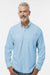 Paragon 702 Mens Kitty Hawk Performance Moisture Wicking Long Sleeve Button Down Shirt w/ Double Pockets Blue Mist Model Front