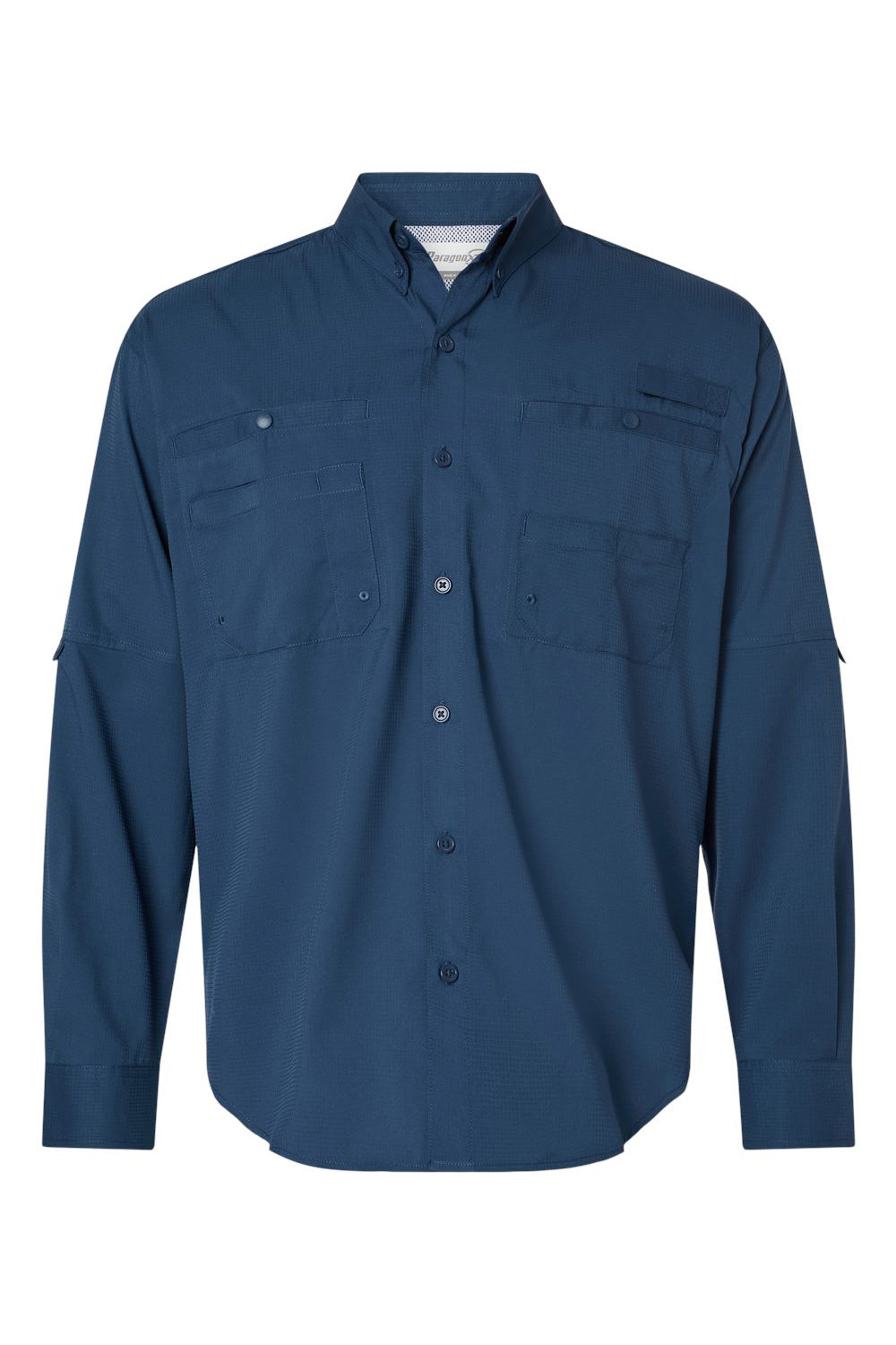 Paragon 702 Mens Kitty Hawk Performance Moisture Wicking Long Sleeve Button Down Shirt w/ Double Pockets Navy Blue Flat Front