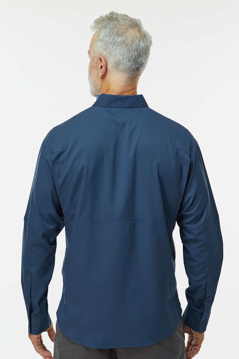 Paragon 702 Mens Kitty Hawk Performance Moisture Wicking Long Sleeve Button Down Shirt w/ Double Pockets Navy Blue Model Back