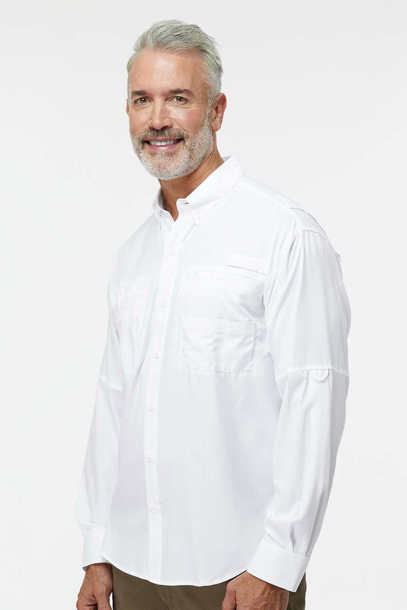 Paragon 702 Mens Kitty Hawk Performance Moisture Wicking Long Sleeve Button Down Shirt w/ Double Pockets White Model Side