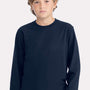 Next Level Youth Long Sleeve Crewneck T-Shirt - Midnight Navy Blue