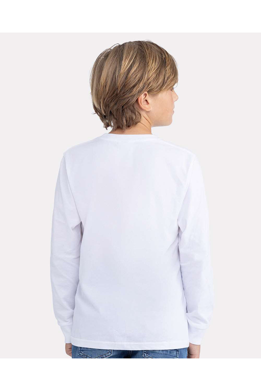 Next Level 3311 Youth Long Sleeve Crewneck T-Shirt White Model Back