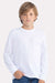 Next Level 3311 Youth Long Sleeve Crewneck T-Shirt White Model Front