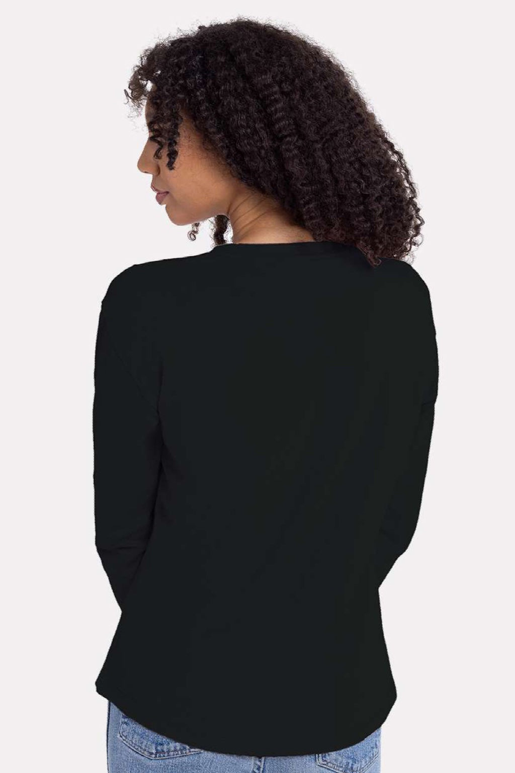 Next Level 3911 Womens Relaxed Long Sleeve Crewneck T-Shirt Black Model Back