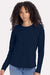 Next Level 3911 Womens Relaxed Long Sleeve Crewneck T-Shirt Midnight Navy Blue Model Front