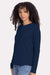 Next Level 3911 Womens Relaxed Long Sleeve Crewneck T-Shirt Midnight Navy Blue Model Side