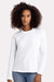 Next Level 3911 Womens Relaxed Long Sleeve Crewneck T-Shirt White Model Front