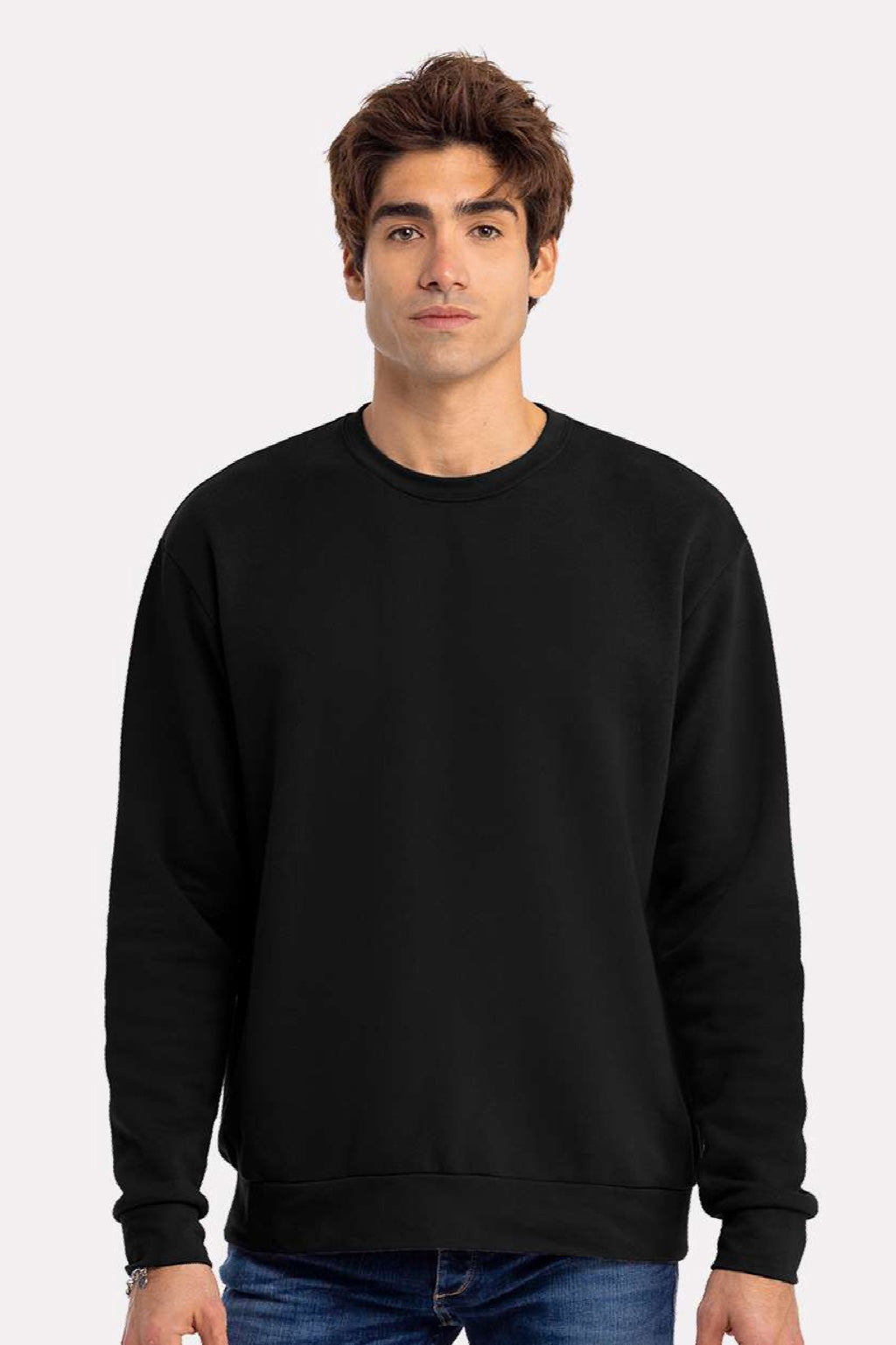 Next Level 9003 Mens Santa Barbara Crewneck Sweatshirt Black Model Front