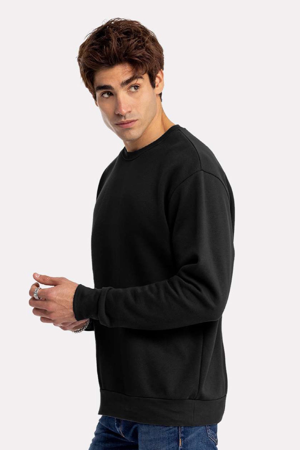 Next Level 9003 Mens Santa Barbara Crewneck Sweatshirt Black Model Side