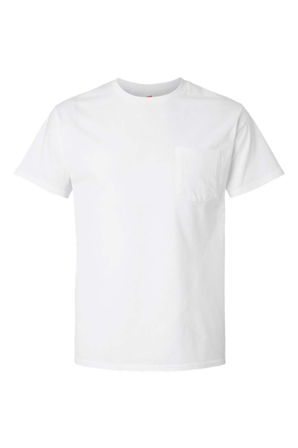 Hanes 5290P Mens Essential Short Sleeve Crewneck T-Shirt w/ Pocket White Flat Front