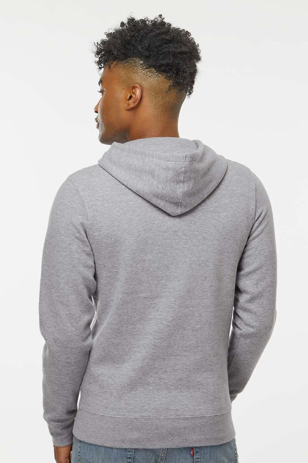 J America 8720 Mens BTB Fleece Hooded Sweatshirt Hoodie w/ Pouch Pocket Oxford Grey Model Back