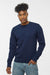 J America 8721 Mens BTB Fleece Crewneck Sweatshirt True Navy Blue Model Front