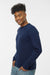 J America 8721 Mens BTB Fleece Crewneck Sweatshirt True Navy Blue Model Side