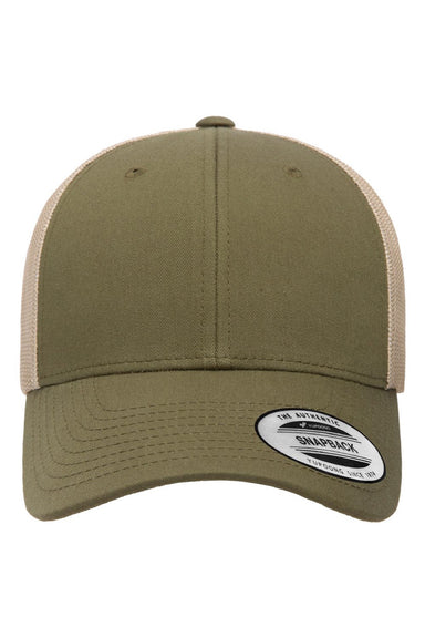 Yupoong Hats 6601 Mens Elite Snapback Hat Moss Green/Khaki Brown Flat Front