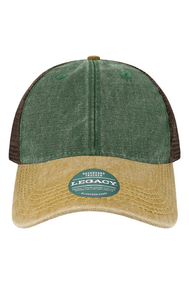Legacy Hats DTA Mens Dashboard Snapback Trucker Hat Green/Camel/Brown Flat Front