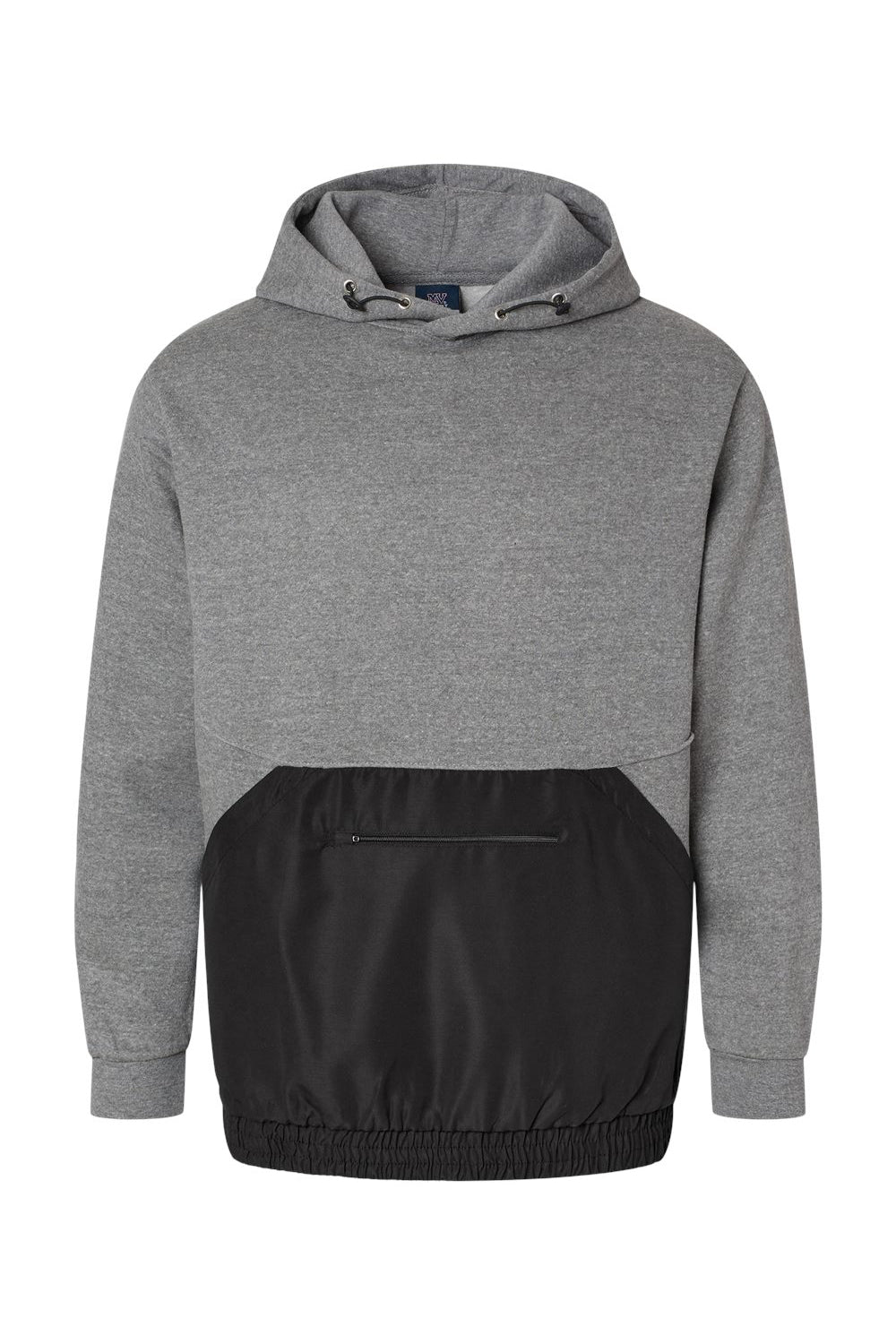 MV Sport 23112 Mens Mixed Media Hooded Sweatshirt Hoodie w/ Pocket Graphite Grey/Black Flat Front