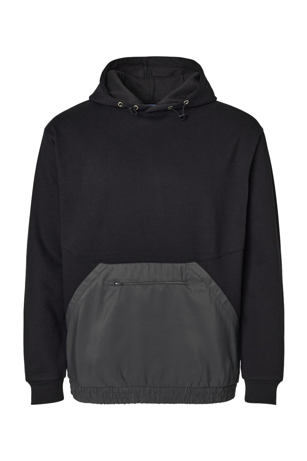 MV Sport 23112 Mens Mixed Media Hooded Sweatshirt Hoodie w/ Pocket Black/Charcoal Grey Flat Front