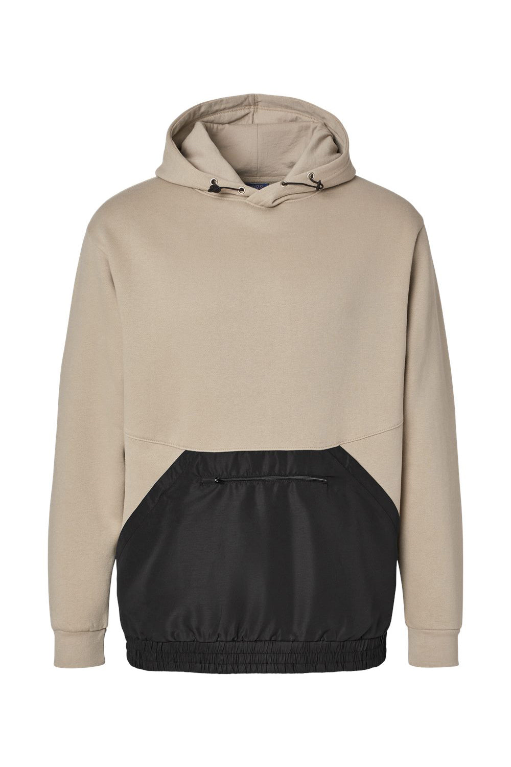 MV Sport 23112 Mens Mixed Media Hooded Sweatshirt Hoodie w/ Pocket Atmosphere/Black Flat Front