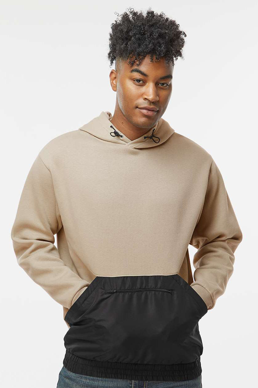 MV Sport 23112 Mens Mixed Media Hooded Sweatshirt Hoodie w/ Pocket Atmosphere/Black Model Front