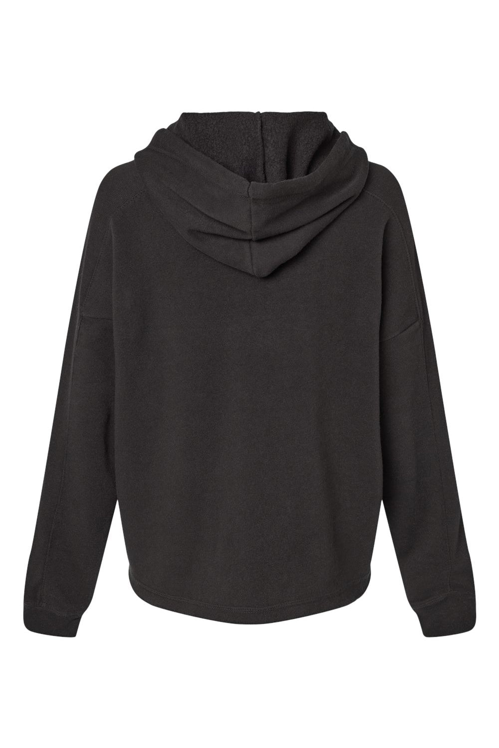 MV Sport W23101 Womens Angel Fleece Crop Hooded Sweatshirt Hoodie Black Flat Back