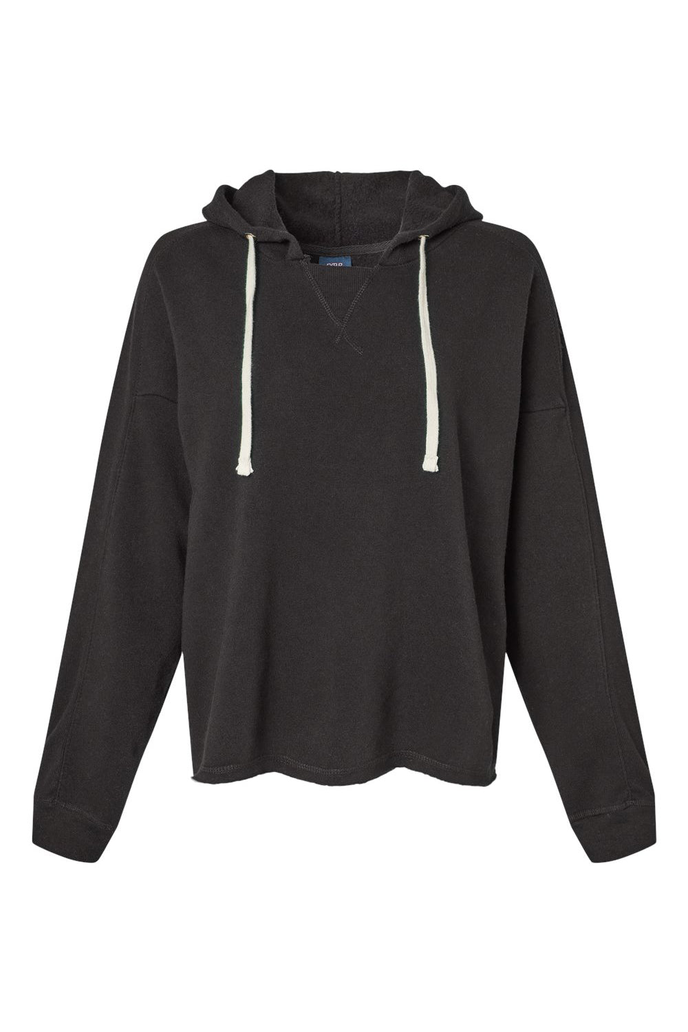 MV Sport W23101 Womens Angel Fleece Crop Hooded Sweatshirt Hoodie Black Flat Front