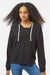 MV Sport W23101 Womens Angel Fleece Crop Hooded Sweatshirt Hoodie Black Model Front