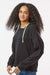 MV Sport W23101 Womens Angel Fleece Crop Hooded Sweatshirt Hoodie Black Model Side