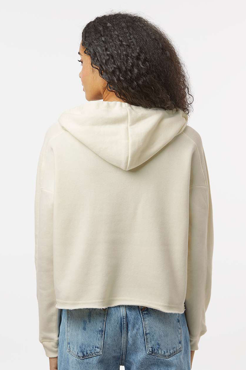 MV Sport W23101 Womens Angel Fleece Crop Hooded Sweatshirt Hoodie Ecru Model Back