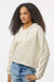 MV Sport W23101 Womens Angel Fleece Crop Hooded Sweatshirt Hoodie Ecru Model Side