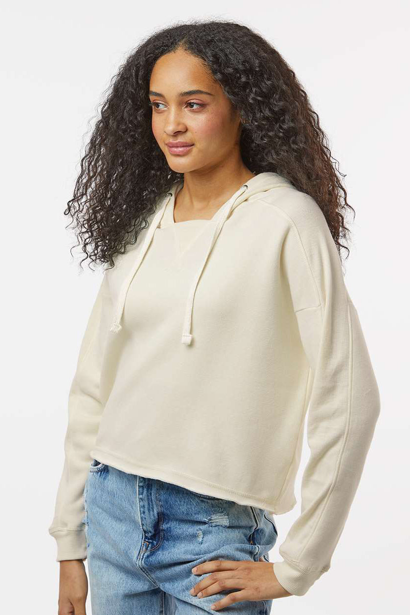 MV Sport W23101 Womens Angel Fleece Crop Hooded Sweatshirt Hoodie Ecru Model Side