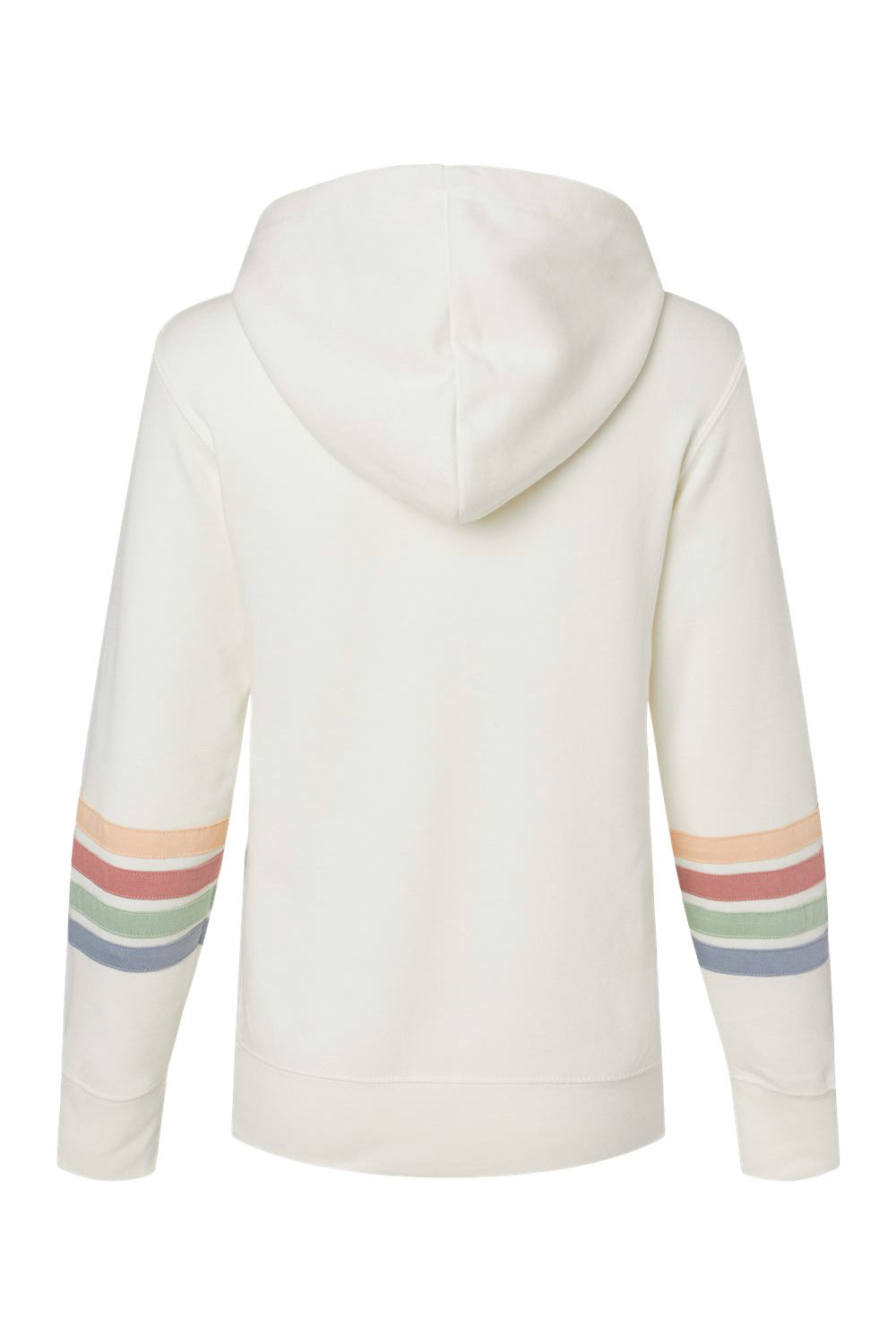MV Sport W22732 Womens Striped Sleeves Full Zip Hooded Sweatshirt Hoodie w/ Pockets Ivory Flat Back
