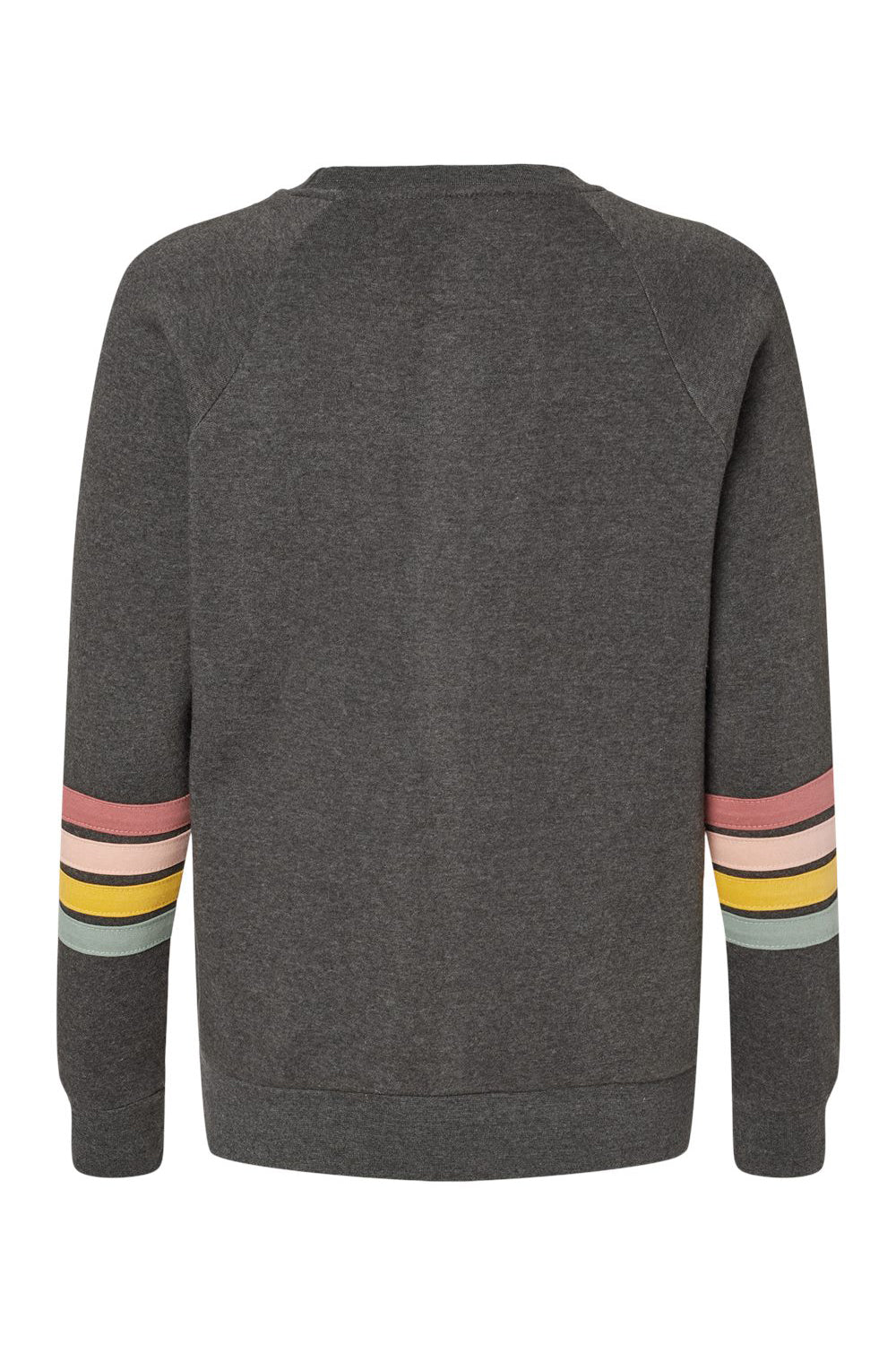 MV Sport W23152 Womens Striped Sleeves Crewneck Sweatshirt Charcoal Grey Flat Back