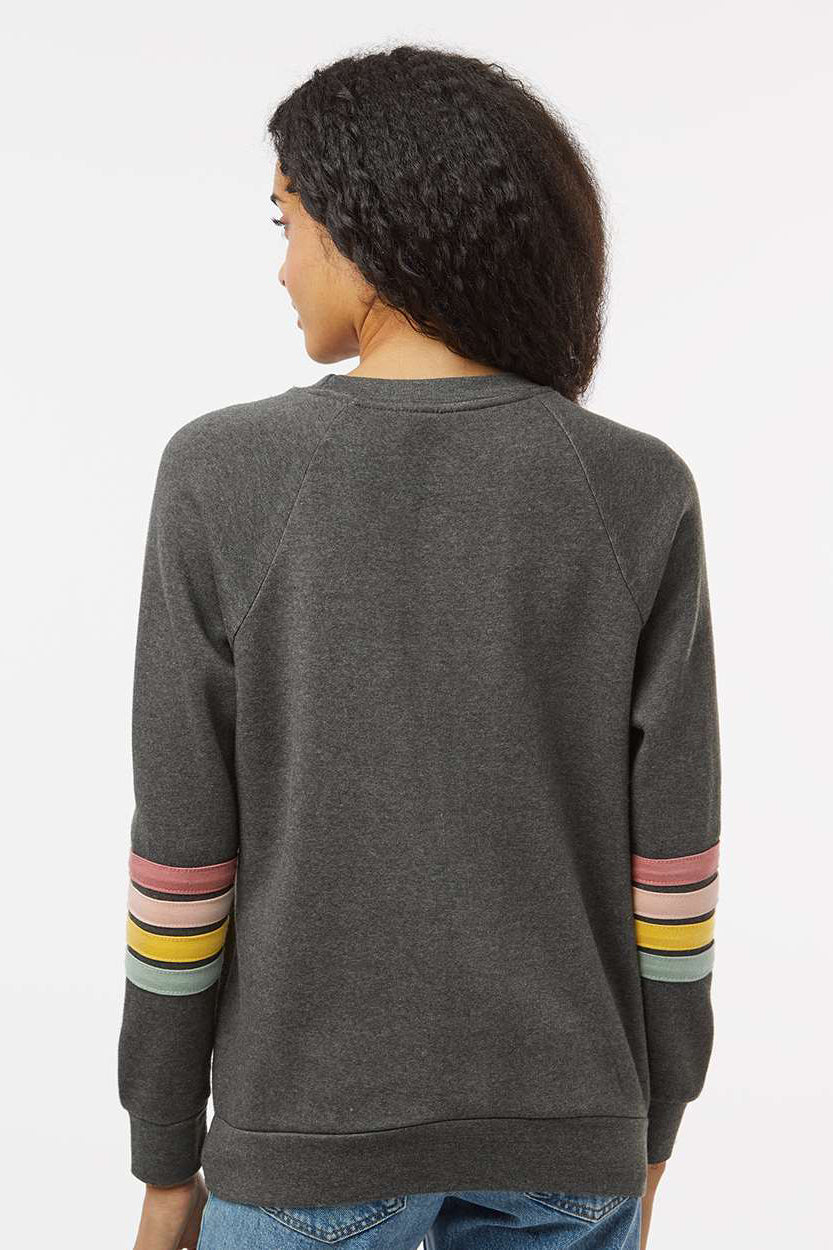 MV Sport W23152 Womens Striped Sleeves Crewneck Sweatshirt Charcoal Grey Model Back