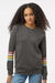 MV Sport W23152 Womens Striped Sleeves Crewneck Sweatshirt Charcoal Grey Model Front