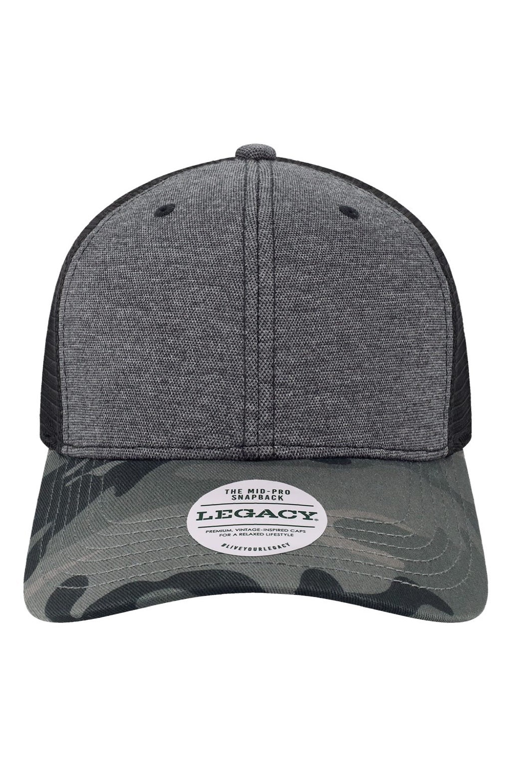 Legacy Hats MPS Mens Mid Pro Snapback Trucker Hat Black/Camo Flat Front