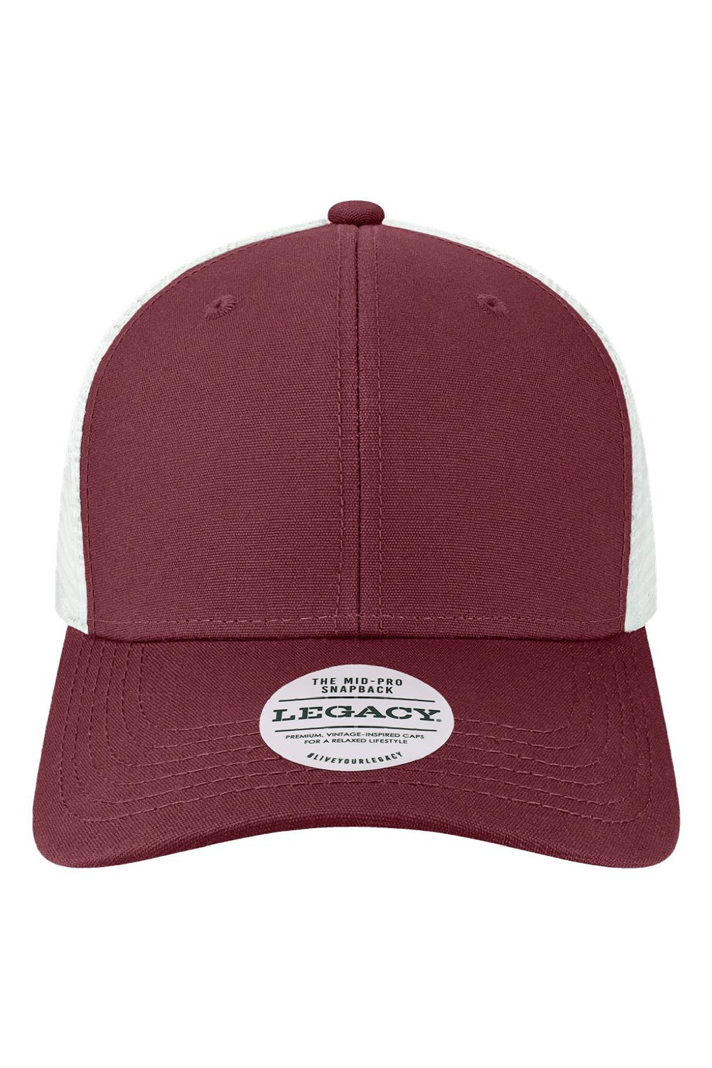 Legacy Hats MPS Mens Mid Pro Snapback Trucker Hat Maroon/White Flat Front