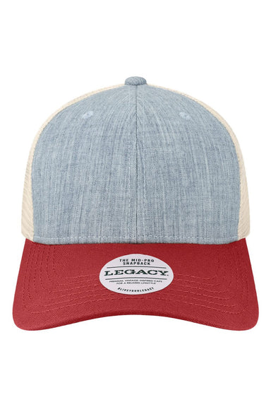 Legacy Hats MPS Mens Mid Pro Snapback Trucker Hat Melange Light Blue/Cardinal Red/Stone Flat Front