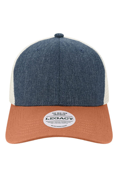 Legacy Hats MPS Mens Mid Pro Snapback Trucker Hat Melange Navy Blue/Bronze/Stone Flat Front