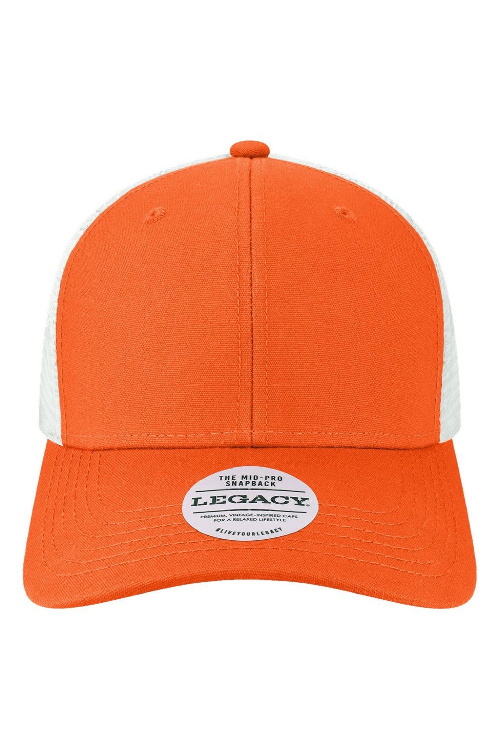 Legacy Hats MPS Mens Mid Pro Snapback Trucker Hat Orange/White Flat Front