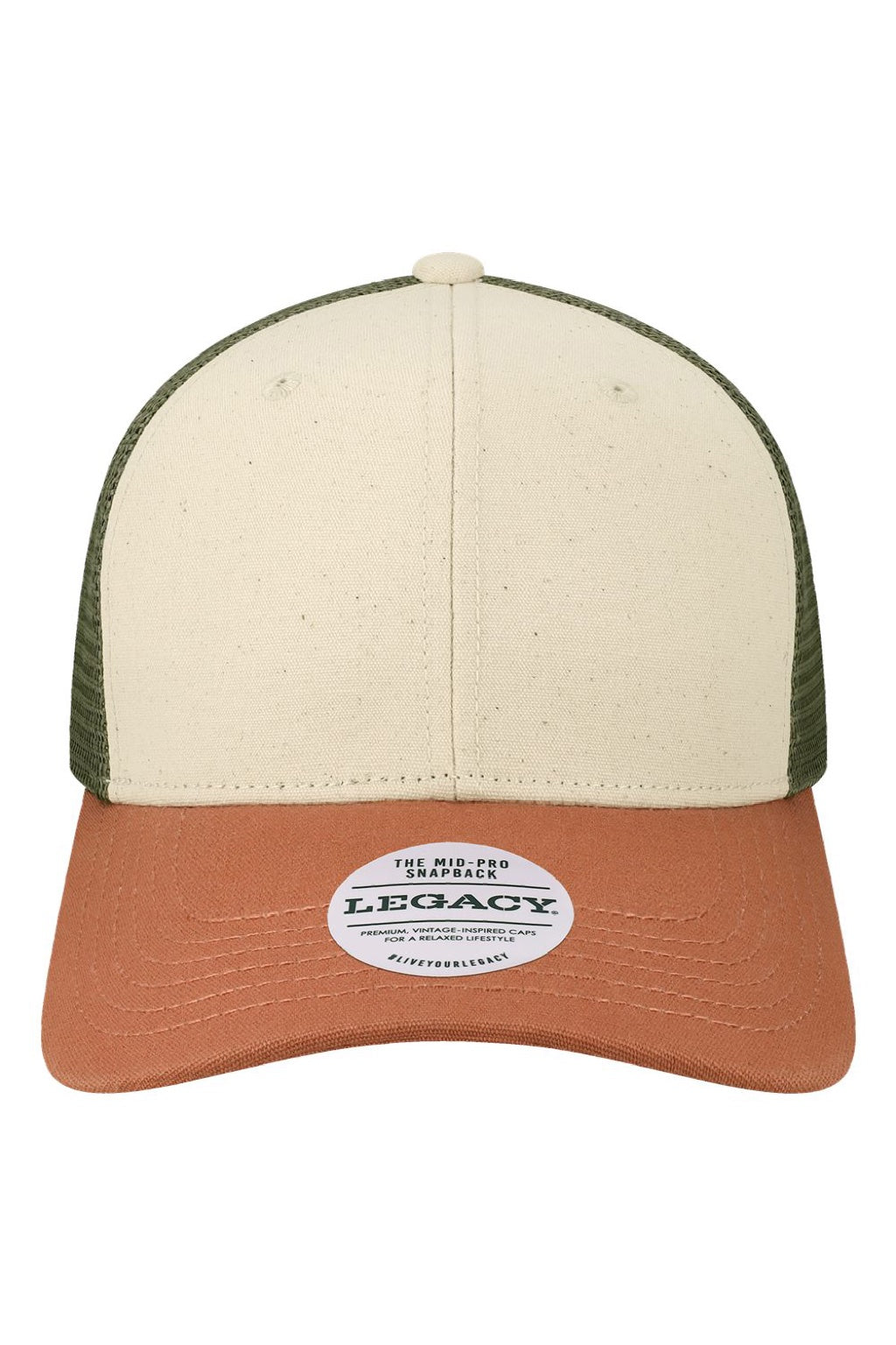 Legacy Hats MPS Mens Mid Pro Snapback Trucker Hat Stone/Bronze/Light Olive Green Flat Front