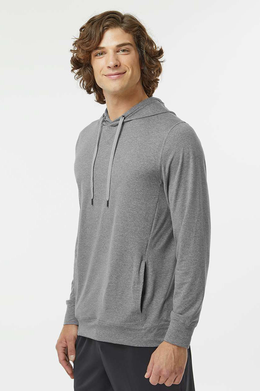 Holloway 222598 Mens Eco Revive Ventura Moisture Wicking Hooded Sweatshirt Hoodie Heather Grey Model Side